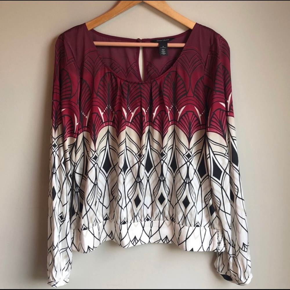 White House Black Market Burgundy and White Blouse